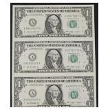 Uncut Sheet Of 3x $1 Fed. Res. Notes, 2009