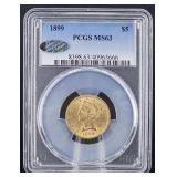1899 Ms63 Liberty Head $5 Gold Half Eagle
