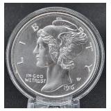 1 Oz. Fine Silver 'mercury Dime' Round