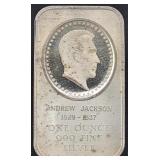 1 Oz. Fine Silver 'andrew Jackson' Bar