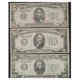 Series 1934 $5, $10, $20 Green Seal Notes