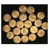 21x Copper Apollo, Gemini, Mercury Mission Tokens