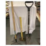 D- Handle Steel Spade, 14 Tine Garden Rake,