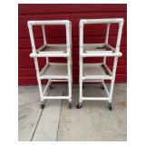 2 plastic rolling shelves