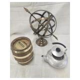 Vtg aluminum teapot/ Armillary Sphere/