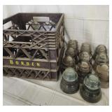 11 Vtg Glass Insulators/ milk crate
