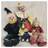 4 Vtg clown dolls