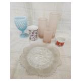 Fenton Blue Hobnail goblet/ vtg porcelain bud vase