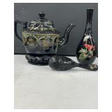 Vtg Japanese tea pot wooden maraca and vase with