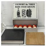 Manage sign and pool balls a cutting board and