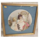 Vtg  Print children with kittens