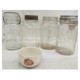 4 Vtg Ball jars /  Orange poppy custard dish