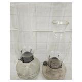 2 Vtg glass oil Lamps