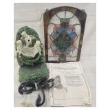 Cherub fountain/ stain glass frame