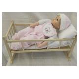 Vtg Cathay collection  doll/ Vtg wood Cradle