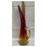 Vintage MCM Amberina Crackle Glass Ewer Vase