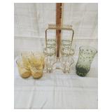 Vtg Tumblers with caddy/ 4 vtg juice glasses/ 1