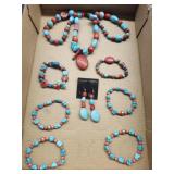 Turquoise and coral Jewelry Bracelets, earrings,