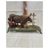 Vtg. J.&E. Boy milking cow mechanical cast iron