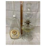 Vintage Oil Lamp w/partial bottle of oil