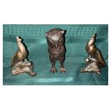 2 peacocks and an owl ( all 3 brass) figurines