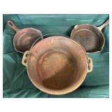 (3) Vtg cast iron items (2) skillets and (1) 5qt