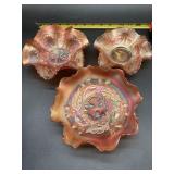3 Fenton Carnival Glass Bowls Marigold Color