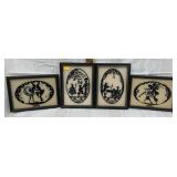 4 Vintage Reverse Painted Silhouette Pictures