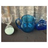Blu cobalt pitchers and a hour glass