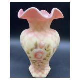 Fenton Adoration Rose Burmese Vase Hand Painted