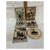 6 Vintage Convex Reverse Painted Silhouette