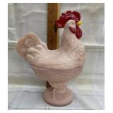 Vintage Pink Milkglass Standing Rooster Candy Dish