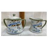 Vintage  Ceramic Hand Painted Sugar Bowl and
