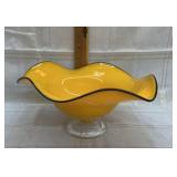 Teleport Orange Handblown Ruffled Art Glass Bowl