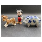 Ceramic Piggy Bank and Micky Mouse Figurine,
