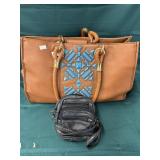 Large brown leather bag by IMAN AND SMALL BLACK