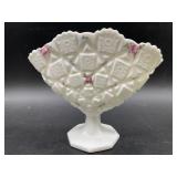 Vintage White Milk Glass fan-shaped Vase, hand