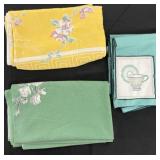 3 Vintage Tablecloths- Yellow 55x51, Green-