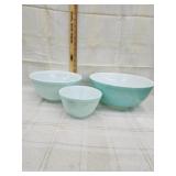 3 Vtg. Turquoise Pyrex mixing bowls