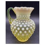 6" Vintage Fenton Hobnail Vaseline Glass Syrup
