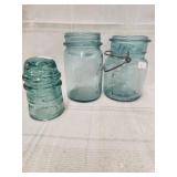 2 Vtg. Mason Ball jars / Vtg Glass Insulators