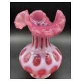 7" Vintage Fenton Vase - Cranberry Opalescent Coin