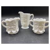 Vintage White Milk Glass Creamers & Sugar Bowl