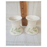 Vtg Belleek Shamrock  pottery  candle holders