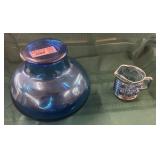 Hand blown cobalt blue glass container and cup