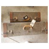 2 Vtg leather trimmed suitcases