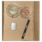 Vtg Knife/ 2 Glass Advertising  Ashtrays / Zi