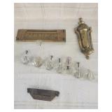 Vtg. Cast iron Bin cabinet pull/ Vtg. Clear g