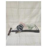 Vtg Tire pump,flip on earmuffs tulip shape glass