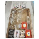 Vtg. Playing cards, shot glasses, wine glasses